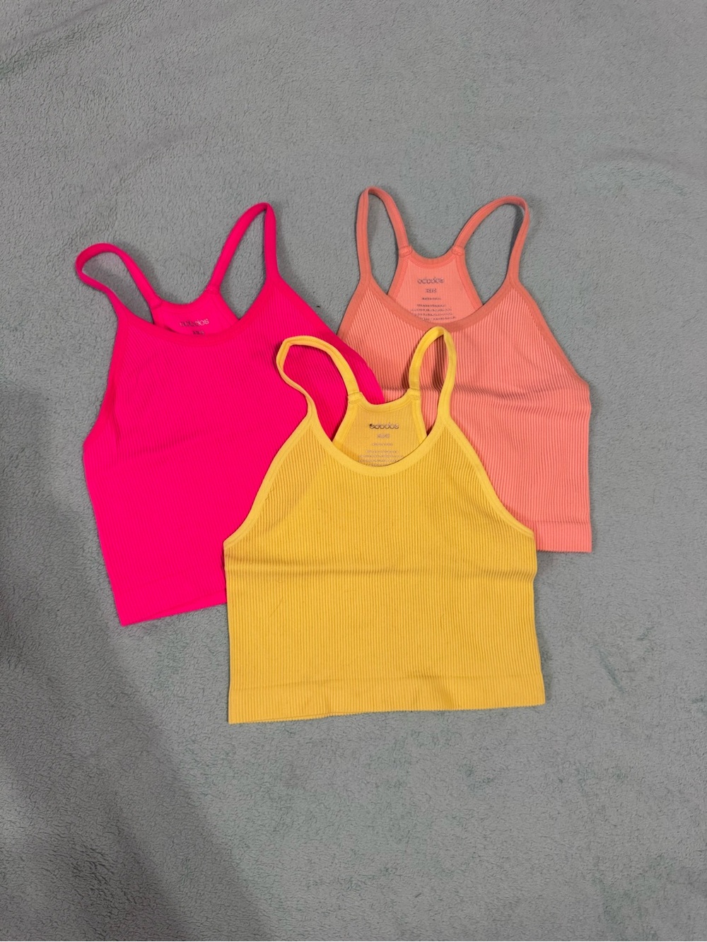 3 Ribbed Crop Tanks - neons- Yellow, Pink, Coral